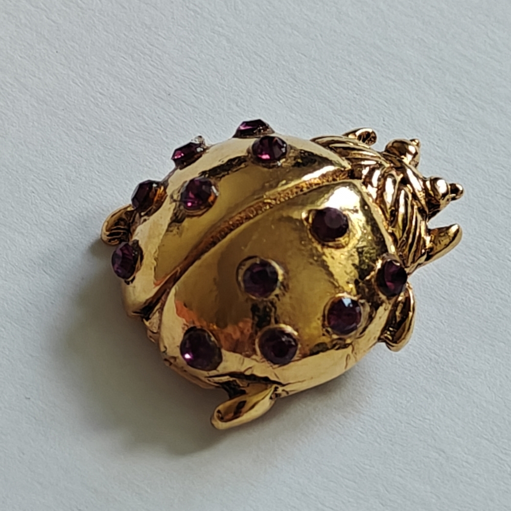 Vintage Rene Gouin Ladybug Brooch with Purple Amethyst Glass Accents
